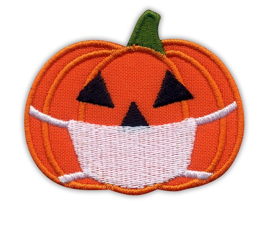 Halloween Pumpkin 2020. Embroidary patch with a face mask from Patchion LTD